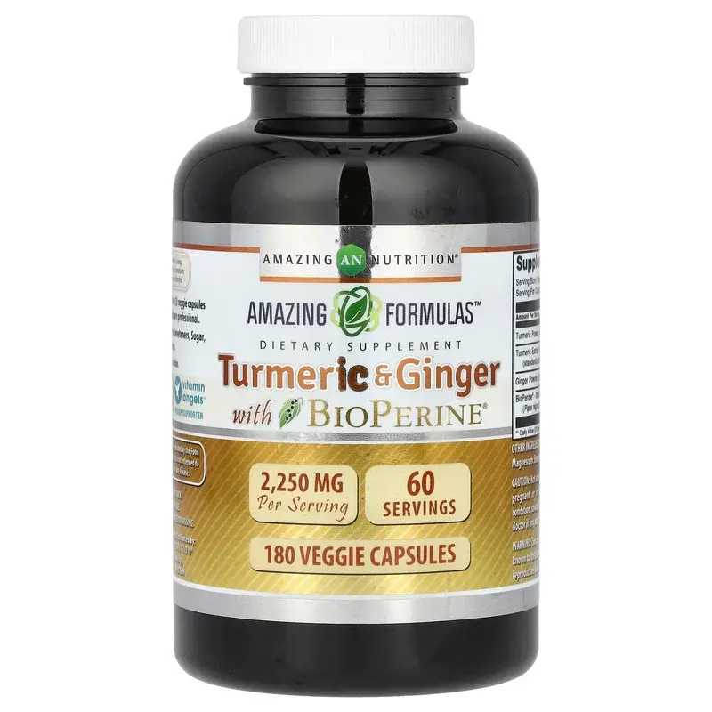 Amazing Nutrition, Turmeric & Ginger with BioPerine, 180 Veggie Capsules