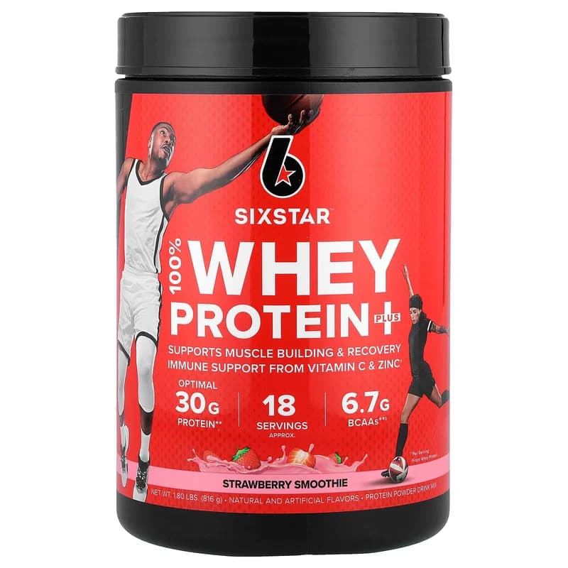 SIXSTAR, 100% Whey Protein Plus, Strawberry Smoothie, 1.8 lbs (816 g)