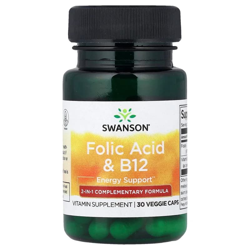 Swanson, Folic Acid & B12, 30 Veggie Caps