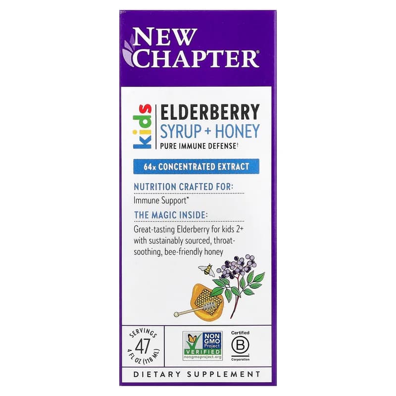 New Chapter, Kids, Elderberry Syrup + Honey, Ages 2+, 4 fl oz (118 ml)