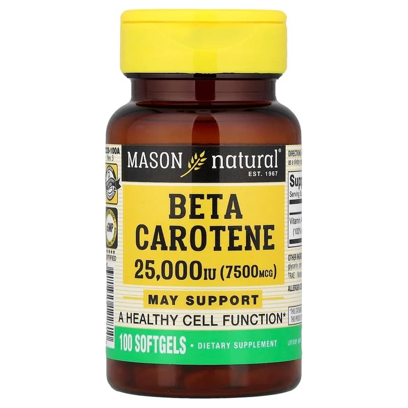 Mason Natural, Beta Carotene, 7,500 mcg (25,000 IU), 100 Softgels