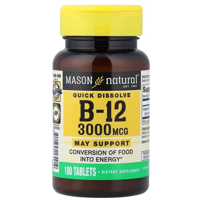 Mason Natural, Quick Dissolve, Vitamin B-12, 3,000 mcg, 100 Tablets