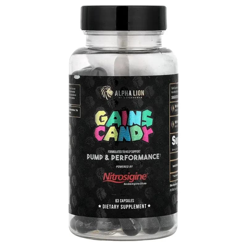 ALPHA LION, Gains Candy, Nitrosigine®, 63 Capsules (500 mg per Capsule)