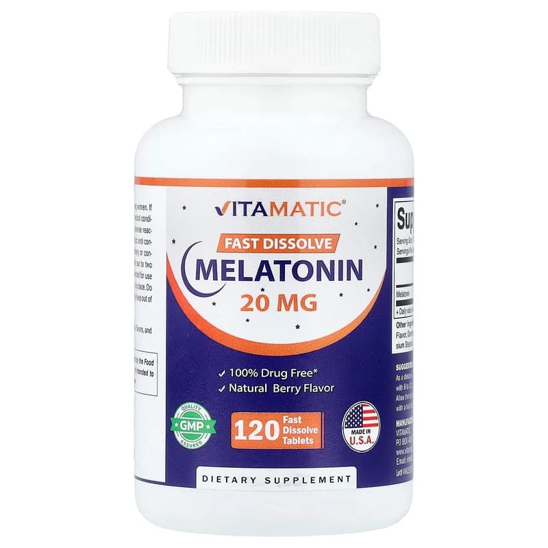 Vitamatic, Melatonin, Natural Berry, 20 mg, 120 Fast Dissolve Tablets