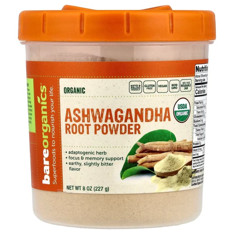 BareOrganics, Organic Ashwagandha Root Powder, 8 oz (227 g)