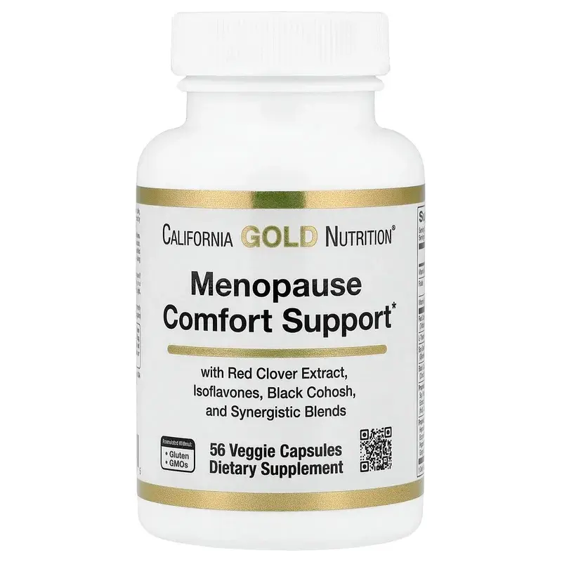 California Gold Nutrition, Menopause Comfort Support with Folate, Red Clover Extract, Vitamin B12, and Soy Germ Extract, 56 Veggie Capsules