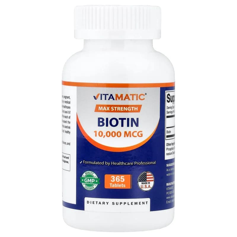 Vitamatic, Biotin, Max Strength, 10,000 mcg, 365 Tablets