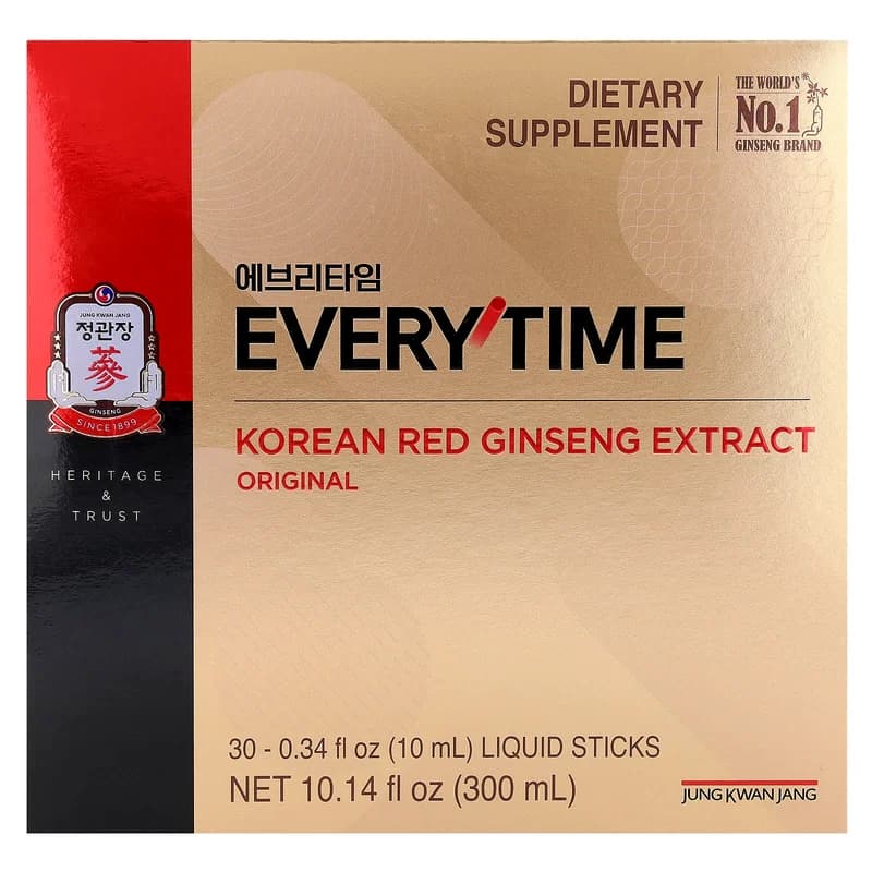 JungKwanJang, Korean Red Ginseng Extract, Everytime, Original, 30 Liquid Sticks, 0.34 fl oz (10 ml) Each