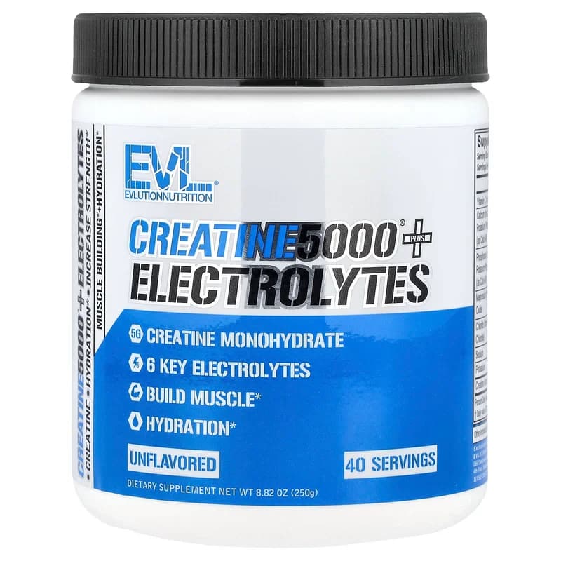 EVLution Nutrition, Creatine5000® Plus Electrolytes, Unflavored, 8.82 oz (250 g)