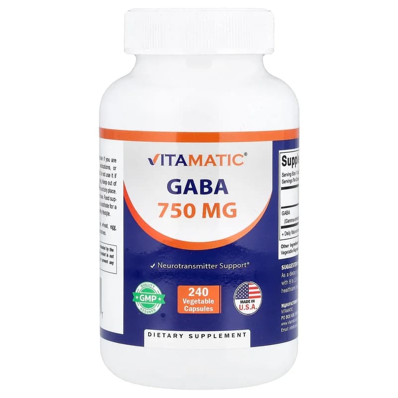 Vitamatic, Gaba, 750 mg, 240 Vegetable Capsules