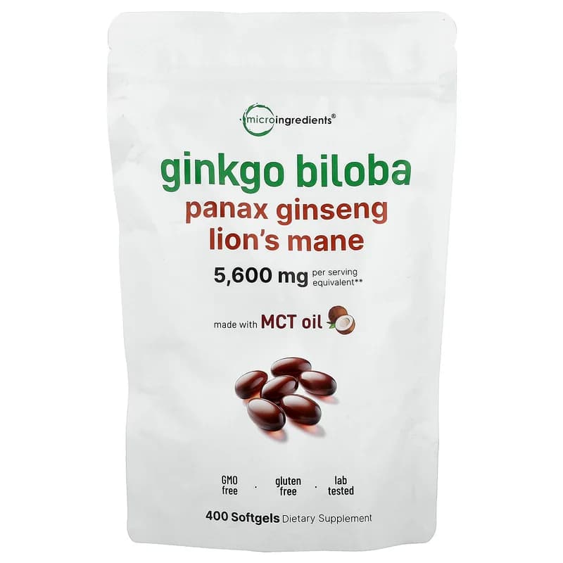 Micro Ingredients, Ginkgo Biloba, Panax Ginseng, Lion's Mane, 400 Softgels