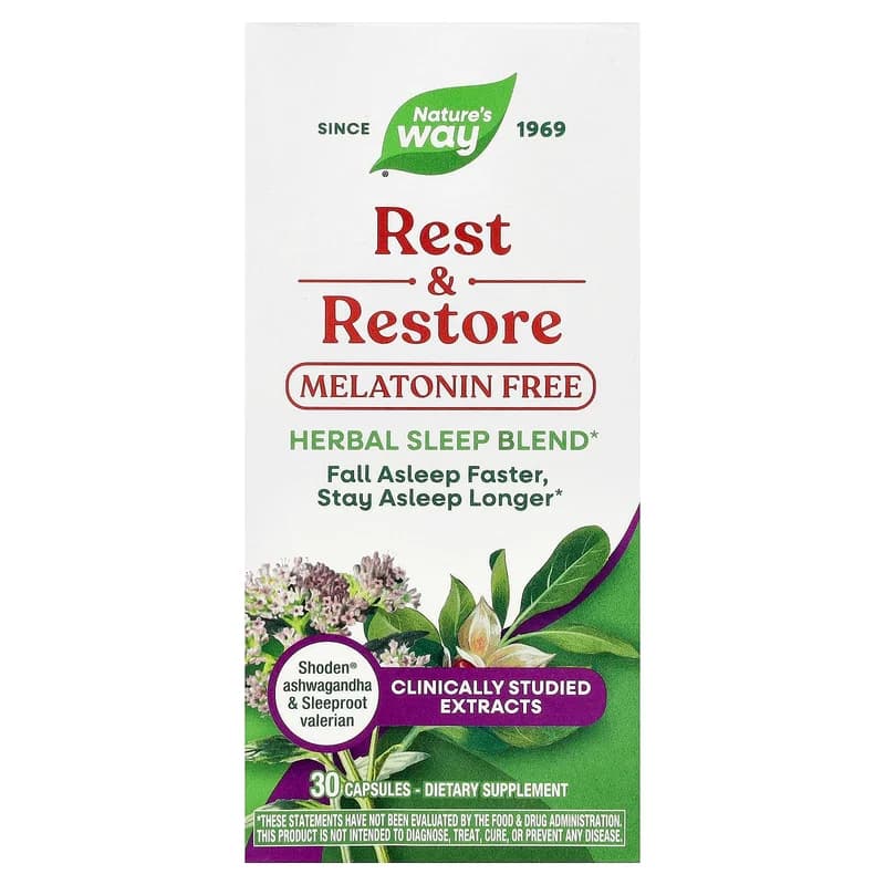 Nature's Way, Rest & Restore, Melatonin Free, 30 Capsules