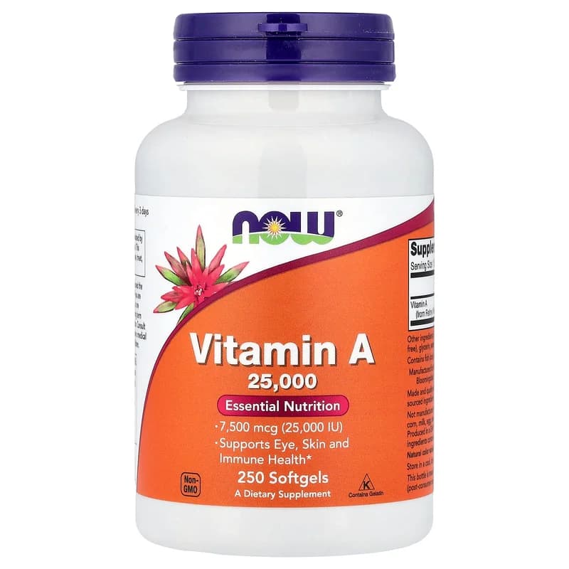 NOW Foods, Vitamin A, 7,500 mcg (25,000 IU), 250 Softgels