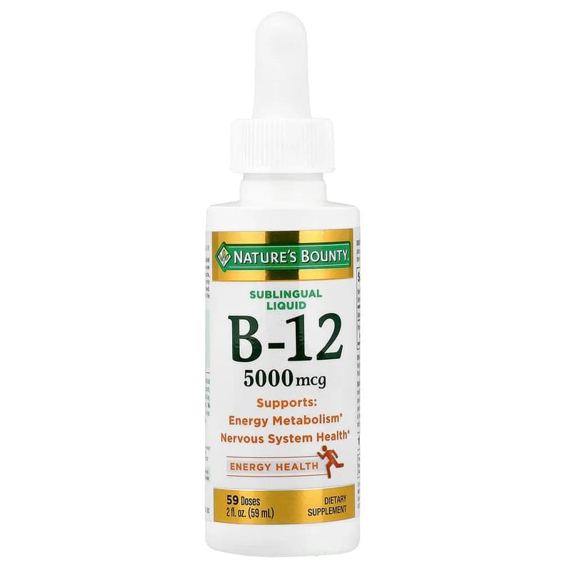 Nature's Bounty, B-12, Sublingual Liquid, 5,000 mcg, 2 fl oz (59 ml)