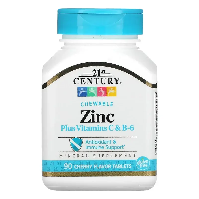 21st Century, Zinc Plus Vitamins C & B-6, Chewable, Cherry Flavor, 90 Tablets