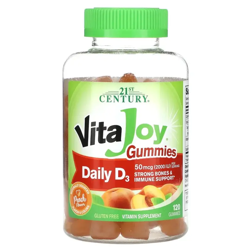 21st Century, VitaJoy® Daily D3 Gummies, Peach, 120 Gummies (25 mcg (1,000 IU) per Gummy)