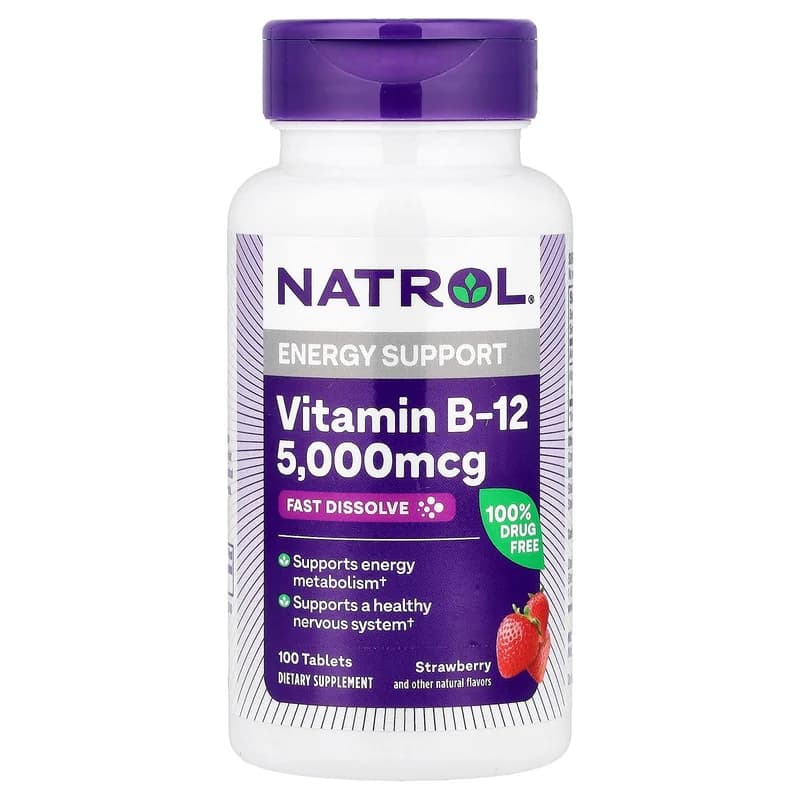 Natrol, Vitamin B-12, Fast Dissolve, Strawberry, 5,000 mcg, 100 Tablets