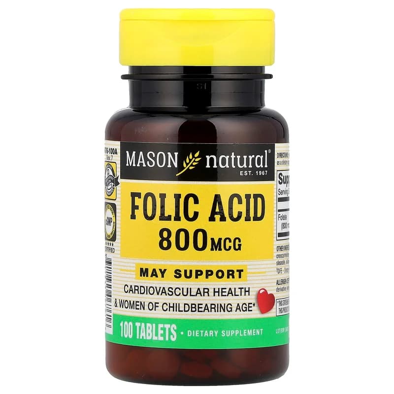 Mason Natural, Folic Acid, 800 mcg, 100 Tablets