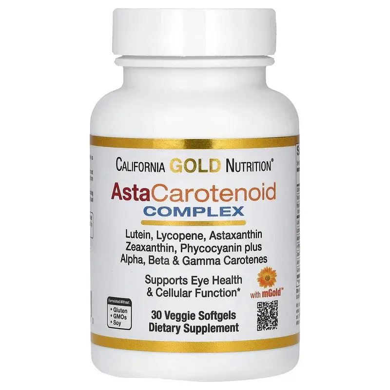 California Gold Nutrition, AstaCarotenoid Complex with Lutein, Lycopene, Astaxanthin, and Vitamin A, 30 Veggie Softgels