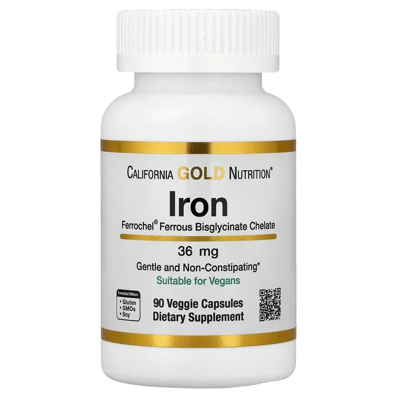 California Gold Nutrition, Ferrochel® Iron (Bisglycinate), 36 mg, 90 Veggie Capsules